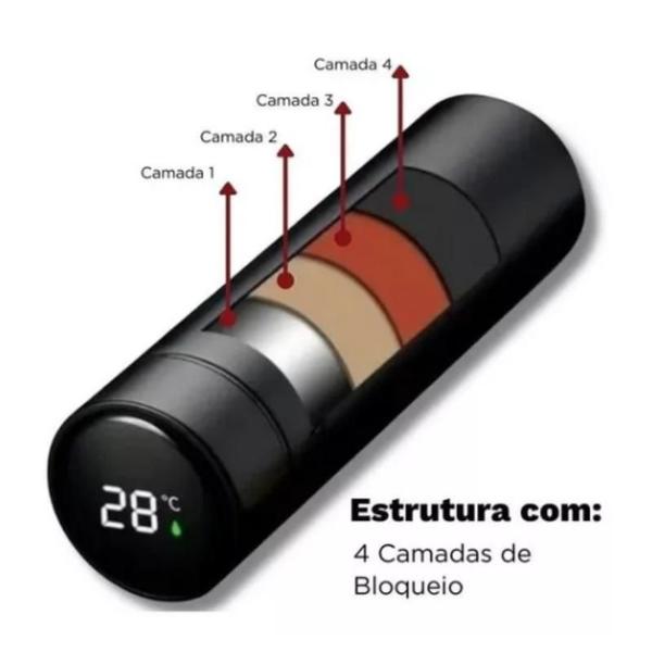 Imagem de Garrafa Térmica Inox Com Termômetro Digital Inteligente Led