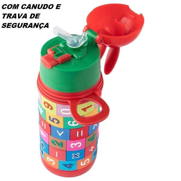 Imagem de Garrafa Térmica Inox Infantil Com Canudo 350ml Parede Dupla