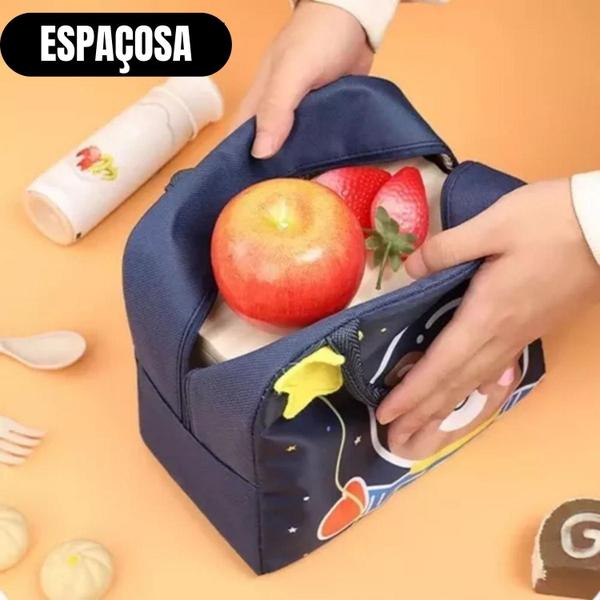 Imagem de Garrafa Térmica Inox Infantil + Lancheira Bolsa Pequena 