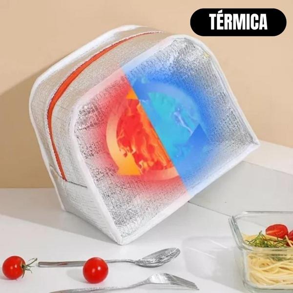 Imagem de Garrafa Térmica Inox Infantil + Lancheira Bolsa Pequena 