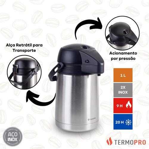 Imagem de Garrafa Térmica Inox Pressão 1 Litro Café Chá - Termopro