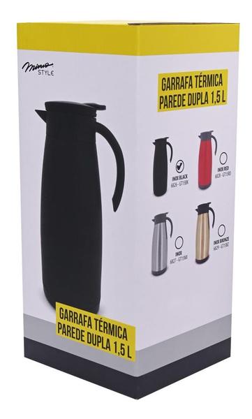 Imagem de Garrafa Térmica Parede Dupla 1,5 Litros Preta Aço Inox Bebidas Quentes ou Frias