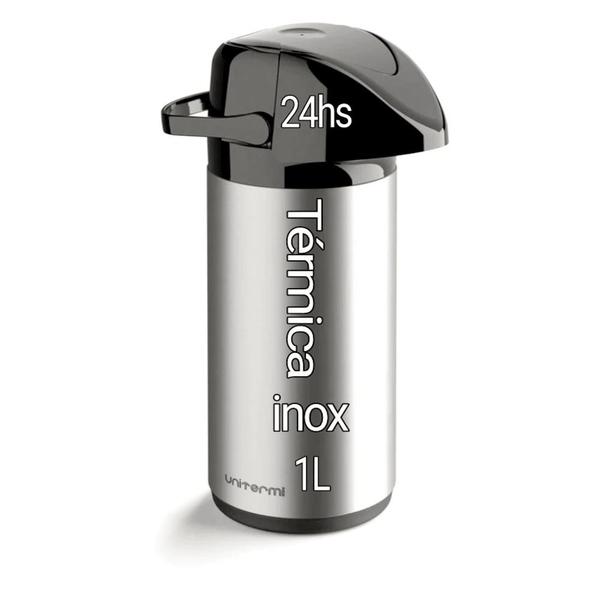 Imagem de garrafa térmica pequena de pressão 1L Aço Inox café Água quente Garantida Por 24 Horas