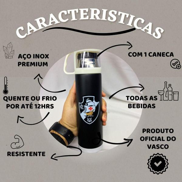 Imagem de Garrafa Térmica Preto Inox 475Ml Café +1 Caneca Quente Frio