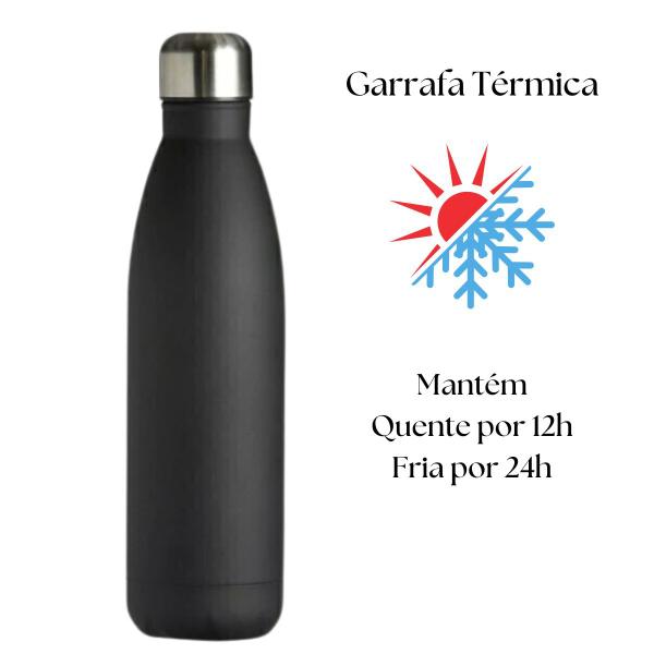 Imagem de Garrafa Térmica Squeeze Água Fitness Treino Inox 500ml Preto