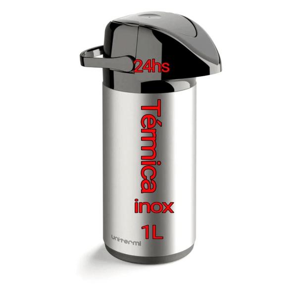 Imagem de garrafa térmica termolar inox pressão 1L Aço Inox café Água quente  Por 24 Horas