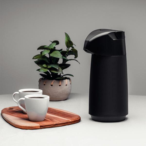 Imagem de Garrafa Térmica Tramontina Exata 1L para Café Água Chá em Plástico com Ampola de Vidro Preta