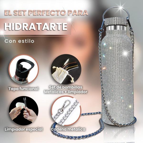 Imagem de Garrafa Thermos Zuletti Shiny com brilhos e detalhes prateados