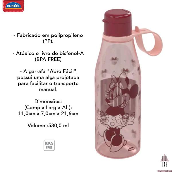 Imagem de Garrafa Transparente Minnie Disney 530ml com Tampa Abre Fácil