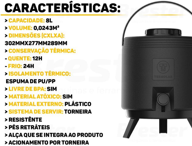 Imagem de Garrafão Térmico Pressão 8 Litros Maxitermo Preto Termolar