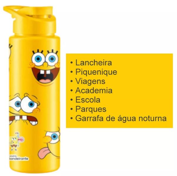 Imagem de Garrafas (1 ou 2) Plasticas Squeeze Personagens Turma Bob Esponja 750ml Escola Passeio Lancheira