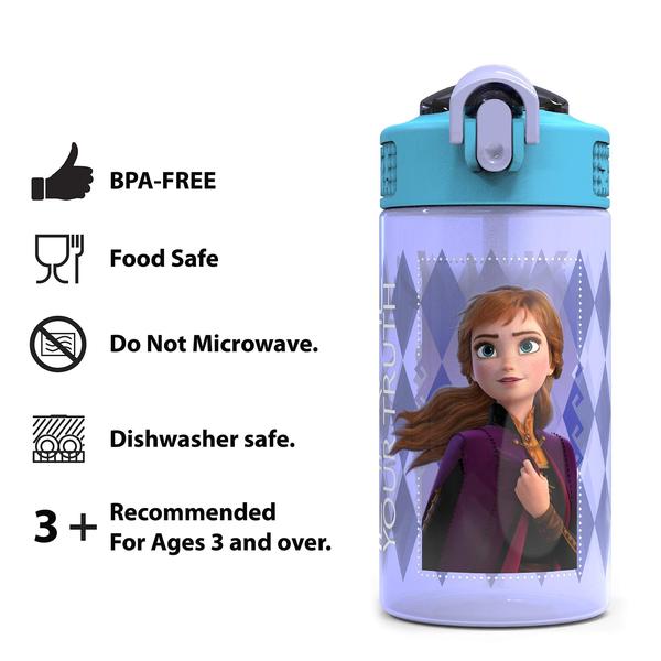 Imagem de Garrafas água Frozen 2 c/ canudos reutilizáveis - à prova de vazamento, 453ml, 2 peças