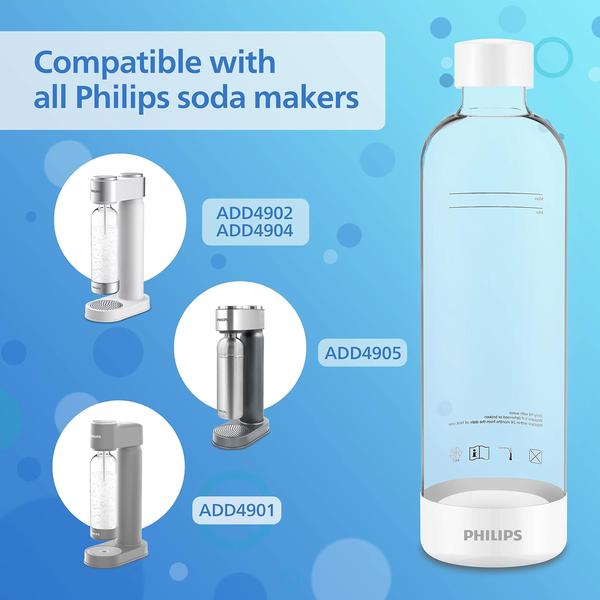 Imagem de Garrafas de Carbonatação Philips, 1L Twin Pack Garrafas de Água com Gás PET Reutilizáveis Compatíveis com Philips Sparkling Water Maker, 2 Pack, Branco