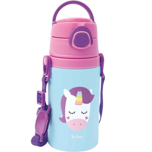 Garrafinha Alumínio Canudo Animal Fun Unicórnio 400Ml Buba Imagem de Garrafinha Alumínio Canudo Animal Fun Unicórnio 400Ml Buba