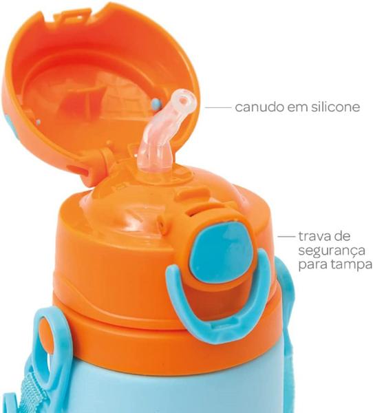 Imagem de Garrafinha Aluminio Com Canudo Animal Fun Leao 400ml - Buba