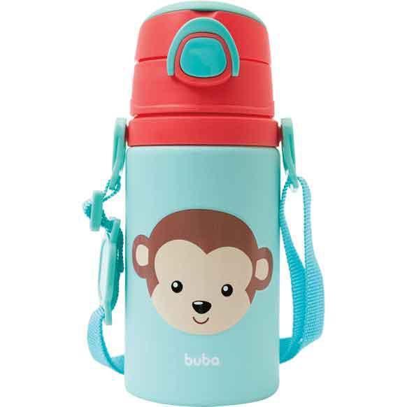 Imagem de Garrafinha Alumínio Com Canudo Animal Fun Macaco 400Ml Buba