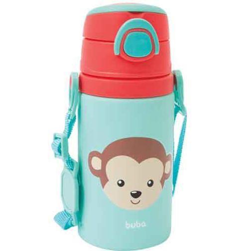 Imagem de Garrafinha Alumínio Com Canudo Animal Fun Macaco 400Ml Buba