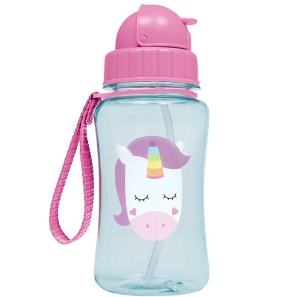 Imagem de Garrafinha Com Canudo De Silicone Fun 350ml Com Tampa Flip-Top E Alça De Segurança Pote Térmico Animal Fun Unicornio