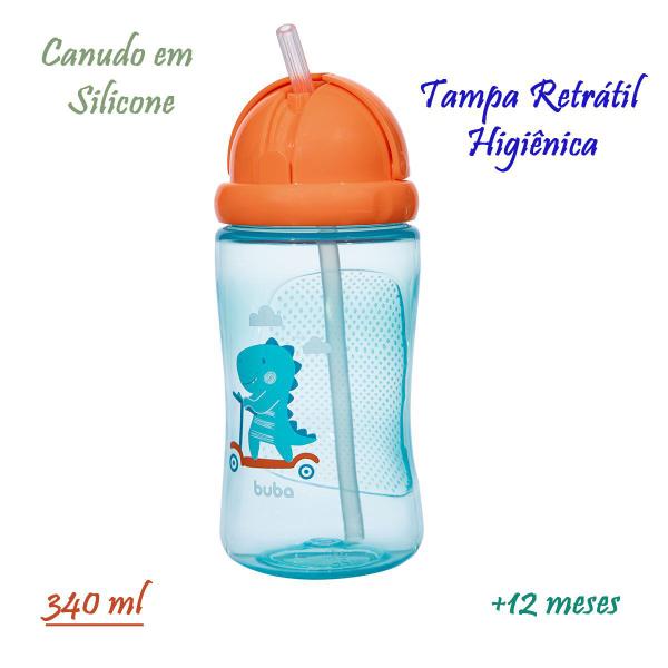 Imagem de Garrafinha com Canudo e Tampa Dino de Patinete 340 ML Azul Rosa Buba