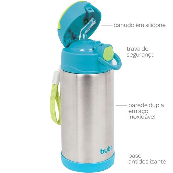 Imagem de Garrafinha copo termico infantil bebe 400 ml parede dupla com canudo extra silicone