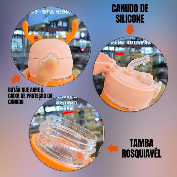 Imagem de Garrafinha de água infantil 600ml com canudo de silicone