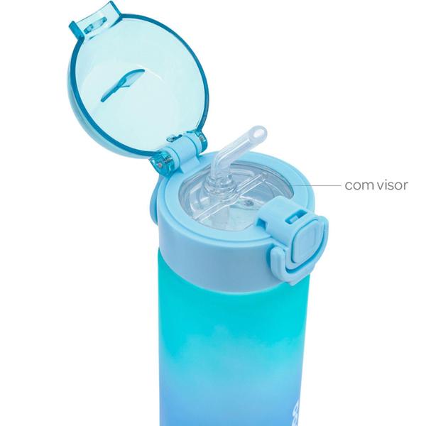 Garrafinha Degradê Azul Canudo Silicone Alça Buba Imagem de Garrafinha Degradê Azul Canudo Silicone Alça Buba