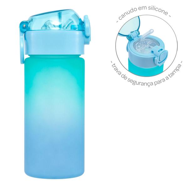 Garrafinha Degradê Azul Canudo Silicone Alça Buba Imagem de Garrafinha Degradê Azul Canudo Silicone Alça Buba