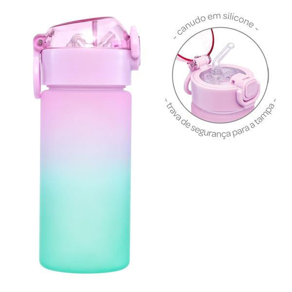 Garrafinha Degradê Rosa Canudo Silicone Alça Garrafa Buba Imagem de Garrafinha Degradê Rosa Canudo Silicone Alça Garrafa Buba