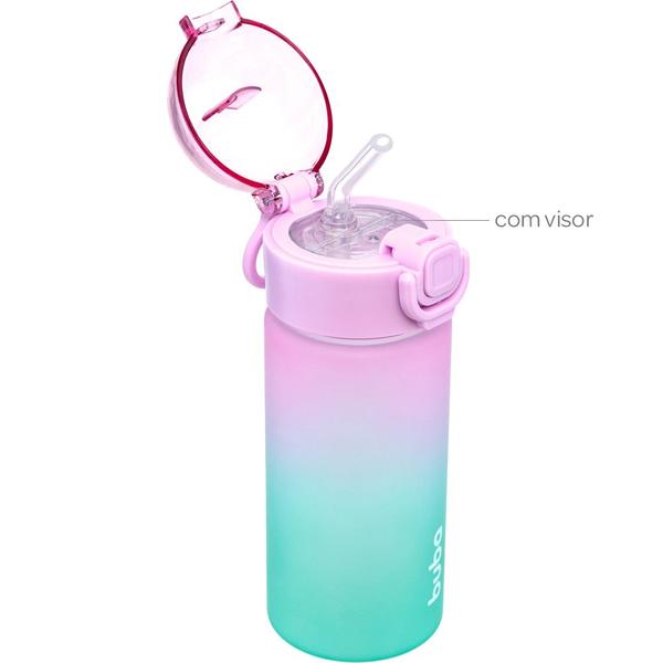 Garrafinha Degradê Rosa Canudo Silicone Alça Garrafa Buba Imagem de Garrafinha Degradê Rosa Canudo Silicone Alça Garrafa Buba