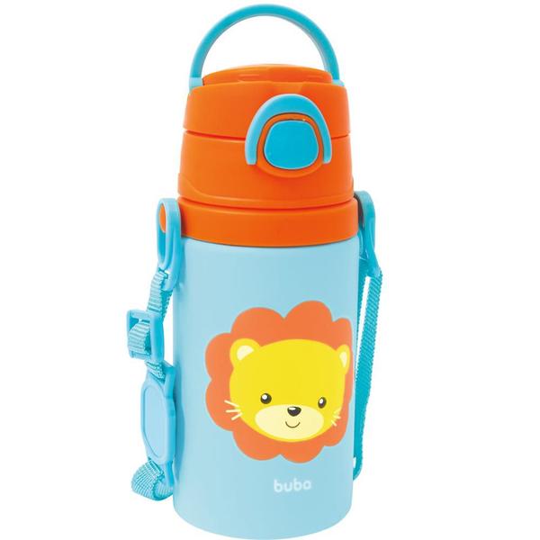 Imagem de Garrafinha Garrafa Água Infantil Buba Alumínio Animal Fun Escolar 400 Ml Canudo Retrátil Alça Copo