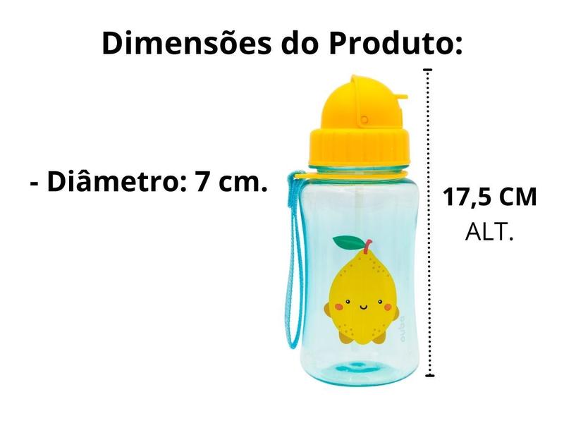 Imagem de Garrafinha Garrafa de Agua Infantil com Canudo Retrátil de Silicone Frutti Limão Melancia Buba