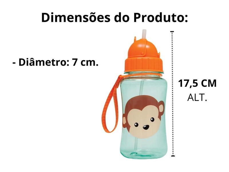 Imagem de Garrafinha Garrafa de Agua Infantil com Canudo Retrátil Silicone Leão Girafa Macaco Unicórnio Buba