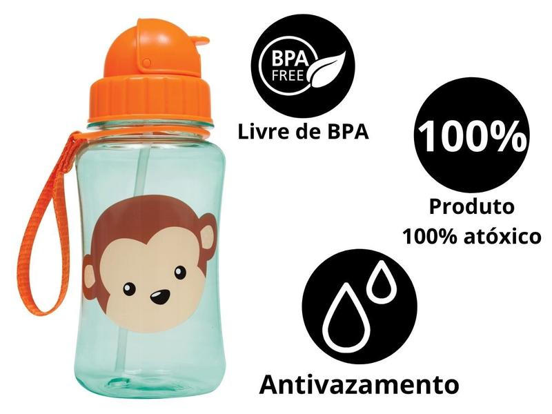 Imagem de Garrafinha Garrafa de Agua Infantil com Canudo Retrátil Silicone Leão Girafa Macaco Unicórnio Buba