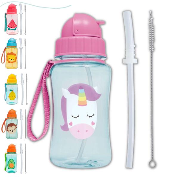 Imagem de Garrafinha infantil 400 ml buba com canudo extra reposição retrátil silicone