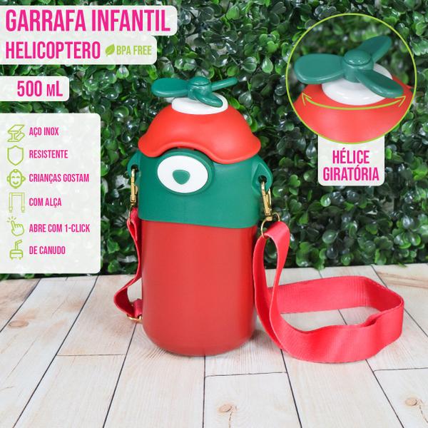 Imagem de Garrafinha Infantil 500ml Helicóptero Hélice Térmica Escolar