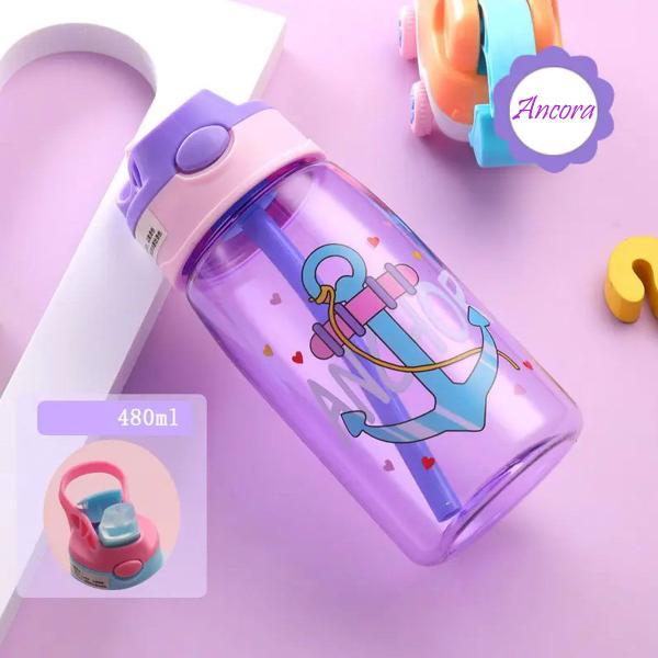 Imagem de Garrafinha Infantil com Bico de Silicone e Alça Portátil 480 ml Animais Antivazamento 