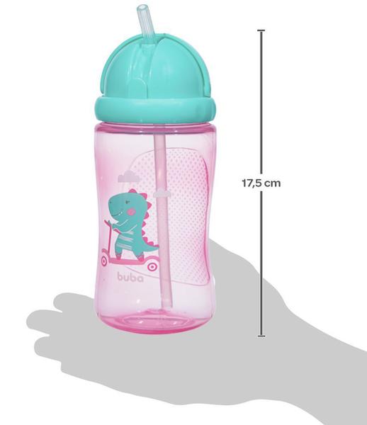 Imagem de Garrafinha Infantil Dino Patinete 340ml BPA Free Canudo Silicone Rosa Buba