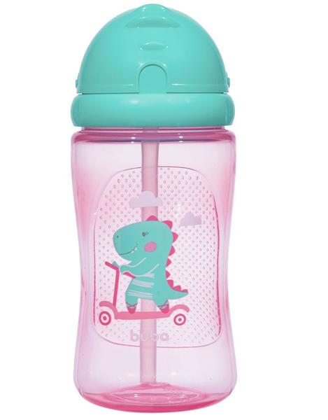 Imagem de Garrafinha Infantil Dino Patinete 340ml Canudo Silicone Rosa Buba