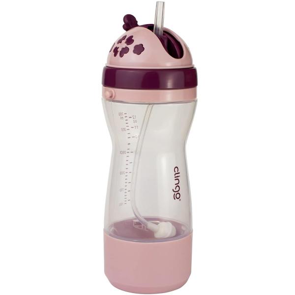 Imagem de Garrafinha Infantil Menina Com Porta Biscoito Colors 240ml +6 Meses Rose Clingo