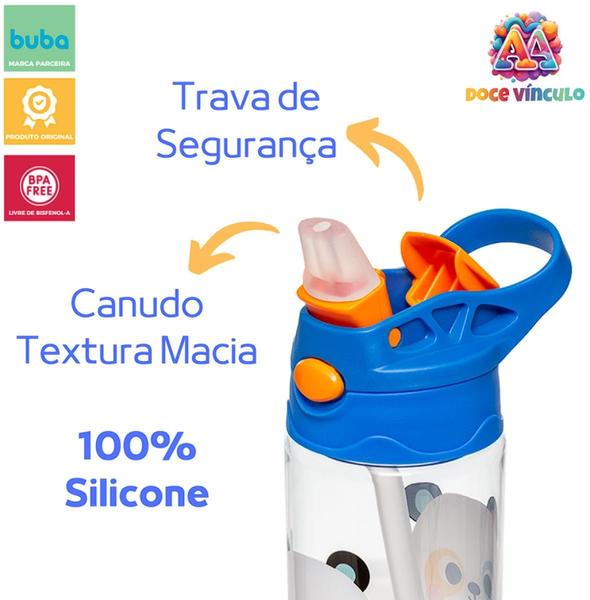 Imagem de Garrafinha Infantil Tritan Buba Zoo Animais Panda 450ml Canudo Silicone Retrátil Bebê Água Suco 