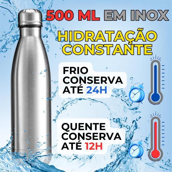 Imagem de Garrafinha Termica Agua Inox Original Inoxidavel 500ML 500 ml Garrafa De Frio Gelando Quente 24h academia trabalho escritorio casa oficina capa dupla