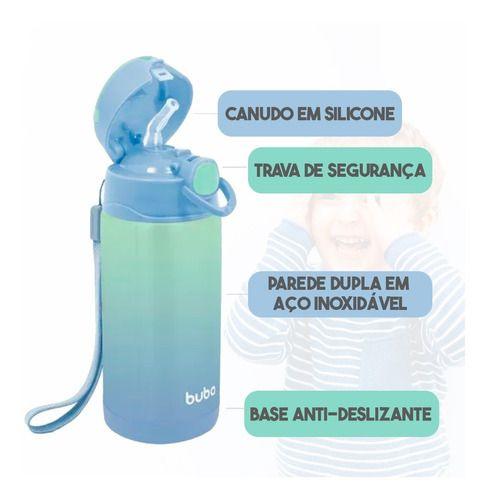 Imagem de Garrafinha Térmica Infantil Parede Dupla Inox Com canudo Buba Bpa free Infantil Criança Rosa Azul Degradê