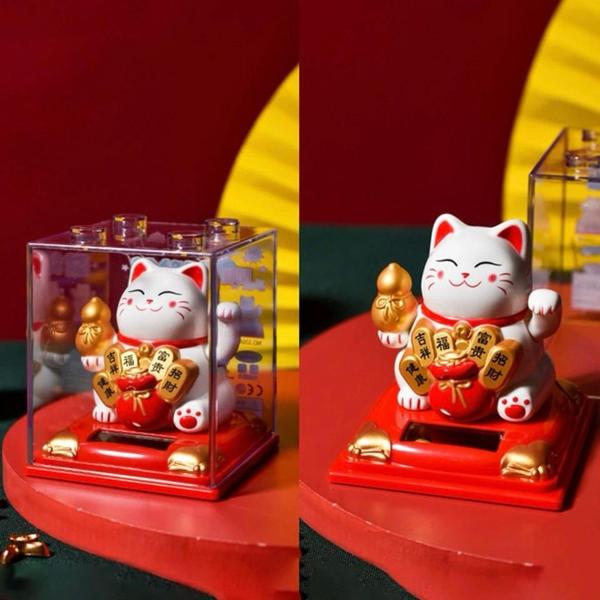 Imagem de Gato da Sorte Maneki Neko Decorativo Energia Solar 8cm