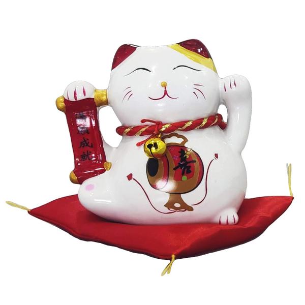 Gato da Sorte Porcelana Decorativa Maneki Neko Boa Fortuna 803 - Luhi Comércio de Presentes Imagem de Gato da Sorte Porcelana Decorativa Maneki Neko Boa Fortuna 803