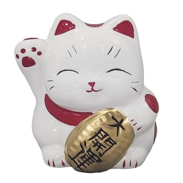 Imagem de Gato da Sorte Porcelana Decorativa Maneki Neko Boa Fortuna 901