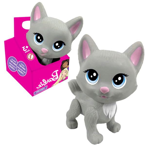 Imagem de Gato na Casinha Mini Pets Gatinho Cinza de Vinil Articulado da Barbie Mattel