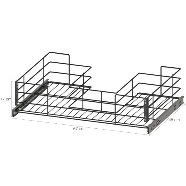 Imagem de Gaveta Aramada Deslizante com Recorte para Sifão 67cm Corrediças Telescópicas Largas Cromada Dimec