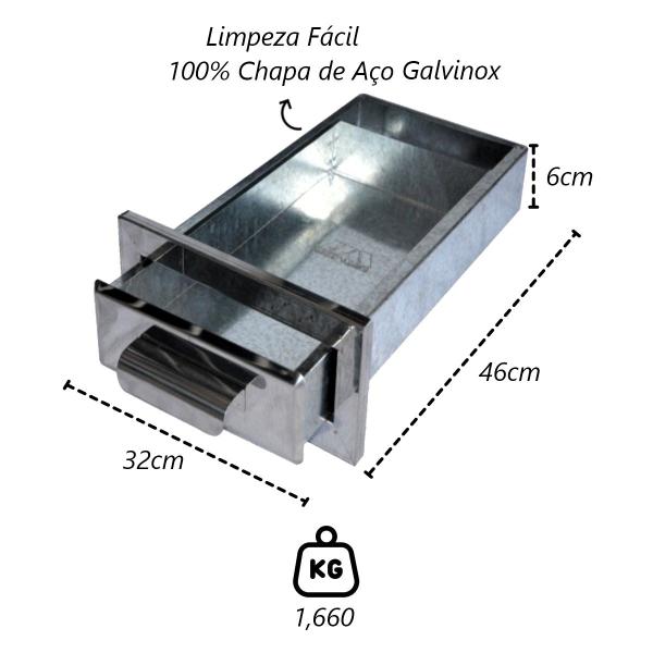 Imagem de Gaveta Cinzeiro Lareira Chapa Aço Galvinox Popular 46x32x6cm