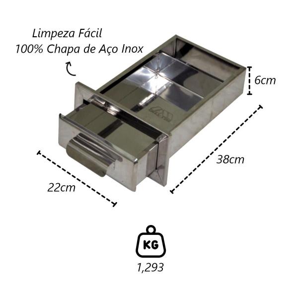 Imagem de Gaveta Cinzeiro Lareira Chapa de Aço Inox Popular 38x22x6cm