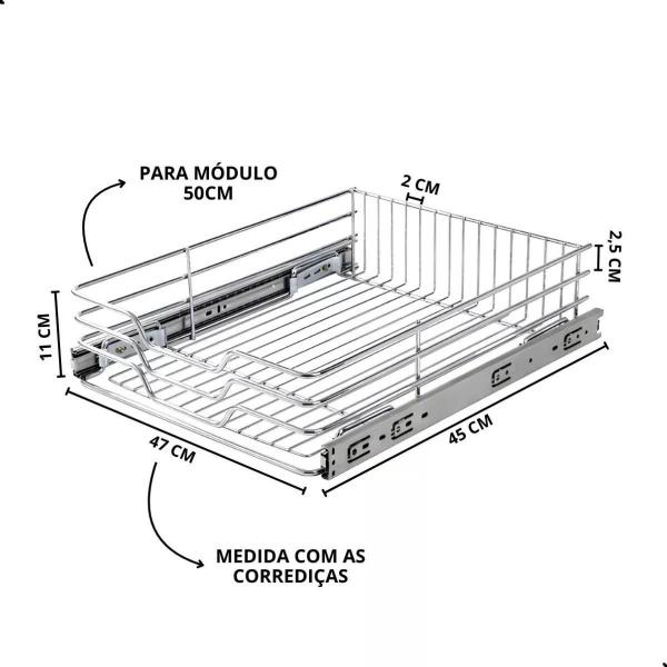 Imagem de Gaveta Fruteira Entrance Modulo 500mm Cromada Com Trilhos 470x110x450mm